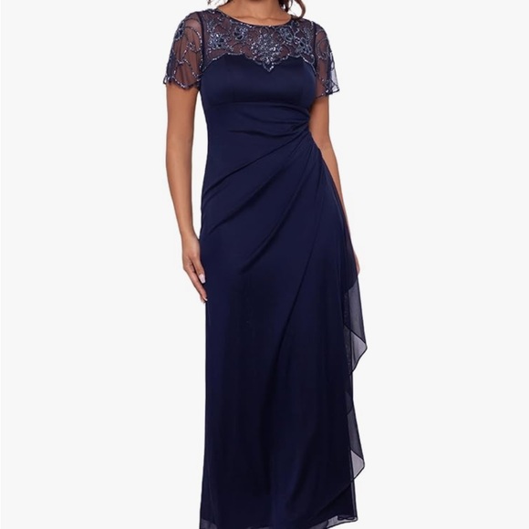 XScape floor length Gown Navy Blue
size 14 petite Flutter sleeves - Picture 8 of 12